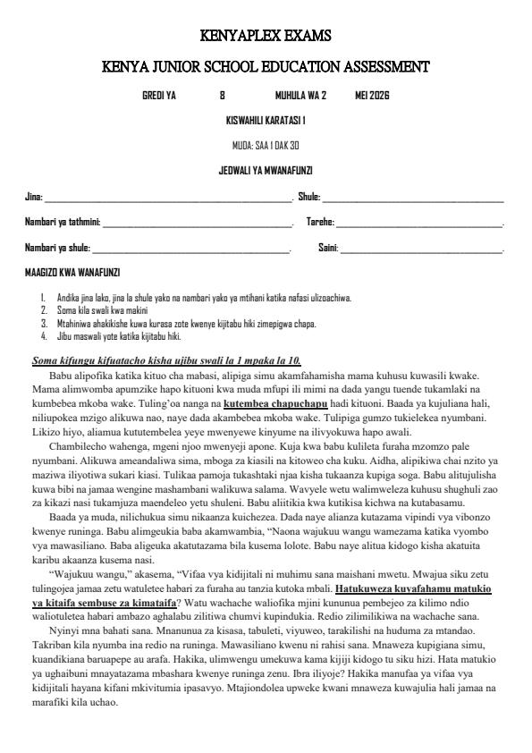 Preview page Grade-8-Kiswahili-Paper-1-Term-2-Opener-Exsam-2026_5619_0.jpg
