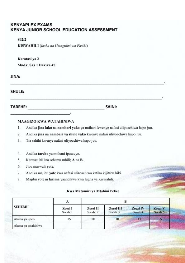 Preview page Grade-8-Kiswahili-Paper-2-Term-2-Opener-Exam-2025_4034_0.jpg