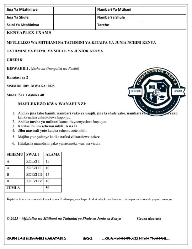 Preview page Grade-8-Kiswahili-Paper-2-Term-3-Opener-Exam-2025_4555_0.jpg