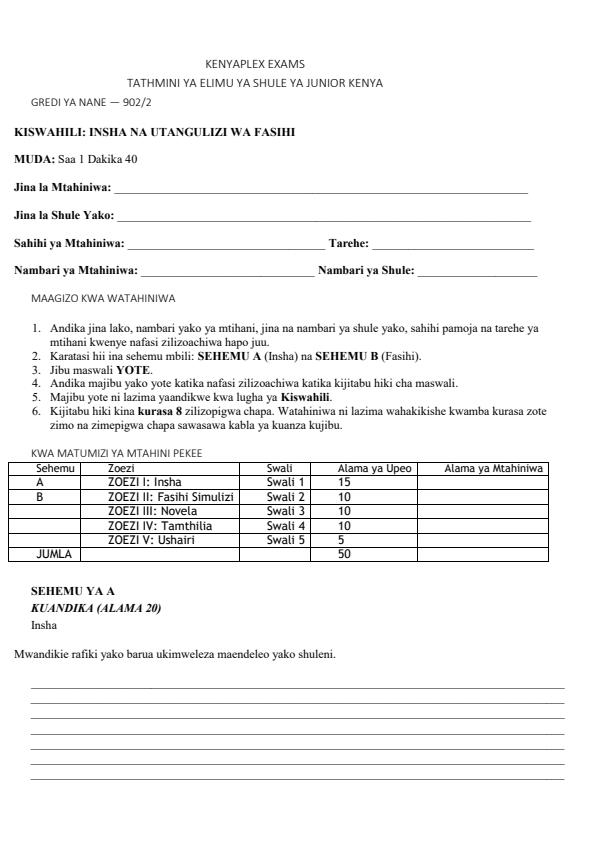 Preview page Grade-8-Kiswahili-Paper-2-Term-3-Opener-Exam-2026_6552_0.jpg