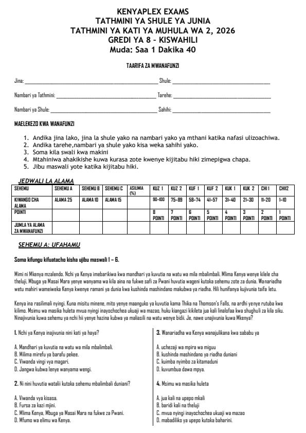 Preview page Grade-8-Kiswahili-paper-1-Mid-Term-2-Exam-2026_5889_0.jpg