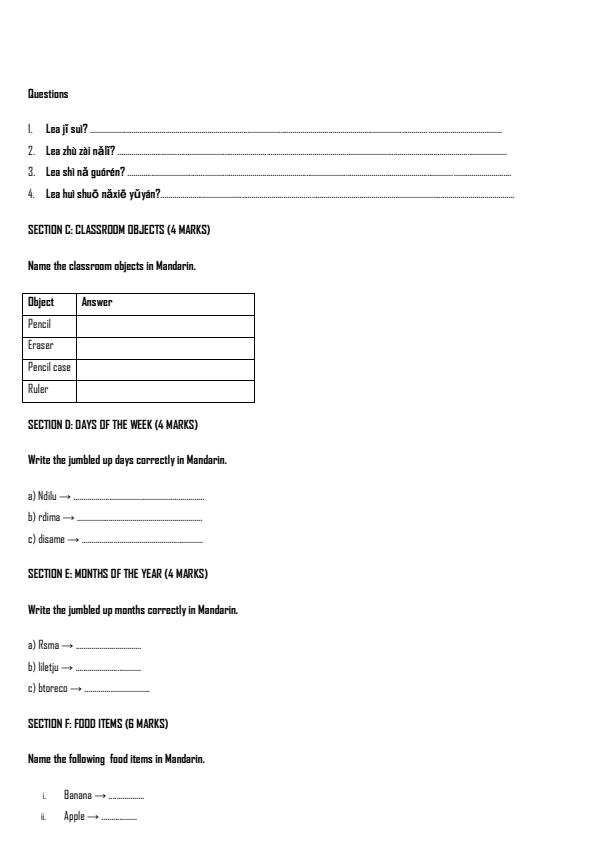 Preview page Grade-8-Mandarin-Term-2-Opener-Exam-2026_5621_1.jpg