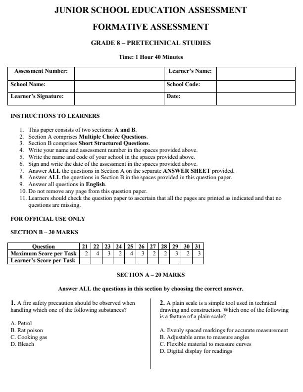 Preview page Grade-8-Pre-Technical-Studies-End-Term-3-Set-2-Exam-2026_7180_0.jpg