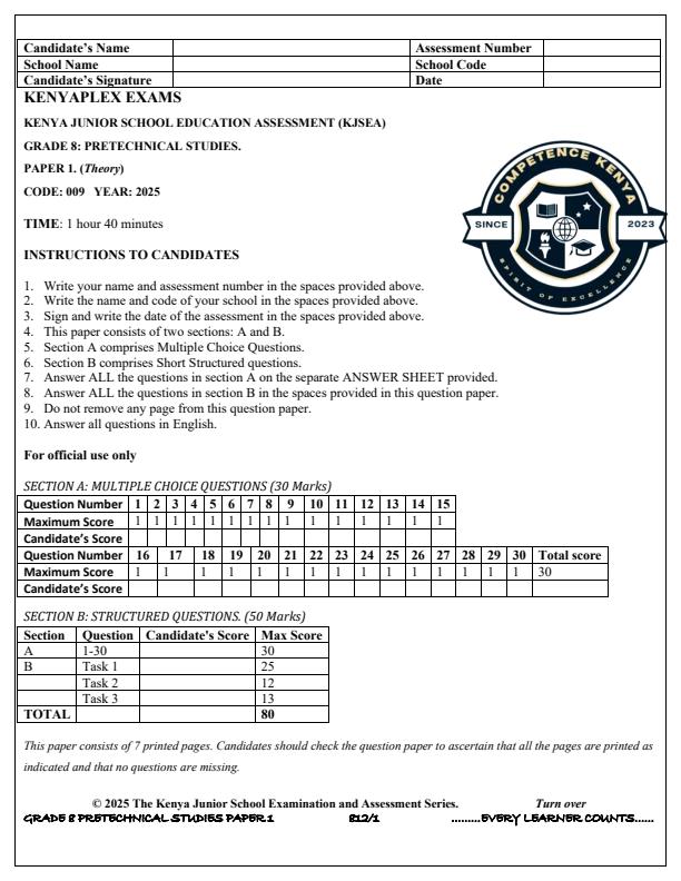 Preview page Grade-8-Pre-Technical-Studies-Paper-1-Term-3-Opener-Exam-2025_4557_0.jpg