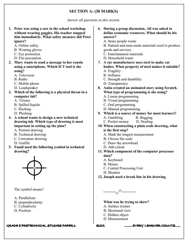 Preview page Grade-8-Pre-Technical-Studies-Paper-1-Term-3-Opener-Exam-2025_4557_1.jpg
