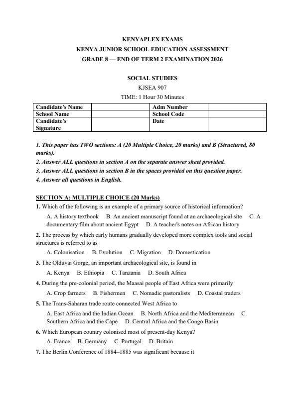 Preview page Grade-8-Social-Studies-July-Assessment-Examination-2026_6379_0.jpg