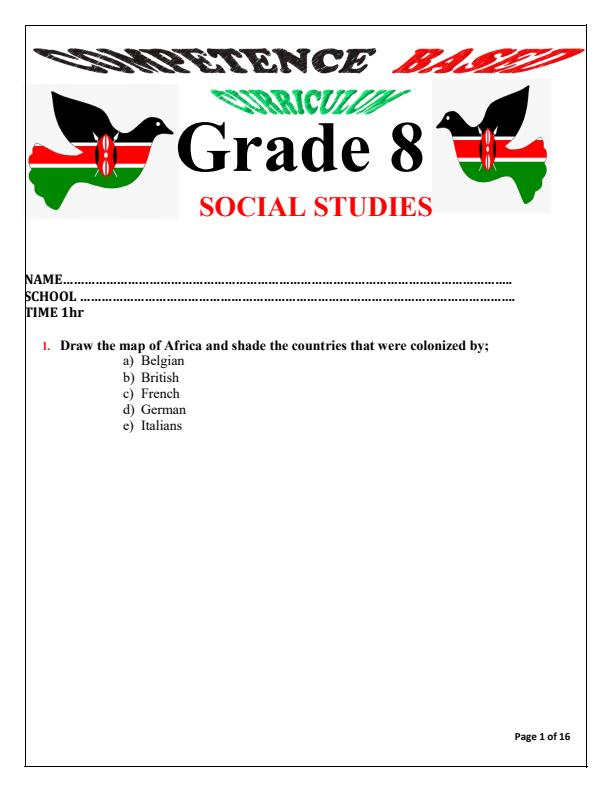 Grade 8 Social Studies Term 1 Opener Exam 2024 1885