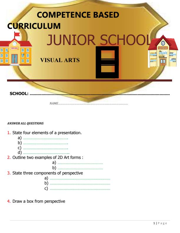 Grade 8 Visual Arts Term 1 Opener Exam 2024 Set 2 - 1898