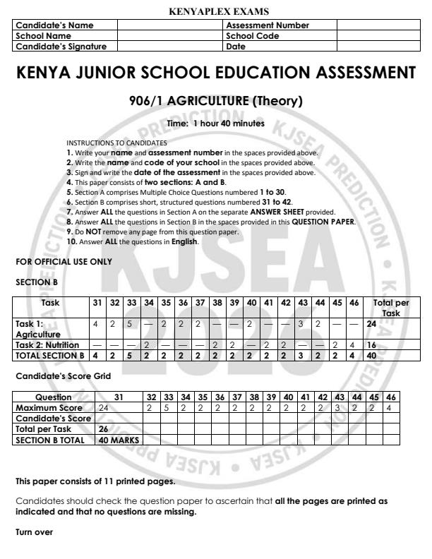 Preview page Grade-9-Agriculture-Paper-1-KJSEA-Prediction-2-Exam-2026_6611_0.jpg