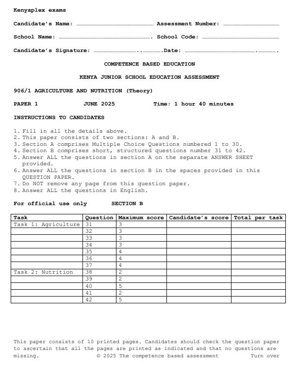 Preview page Grade-9-Agriculture-and-Nutrition-Mid-Term-2-Exam-2025_4179_0.jpg