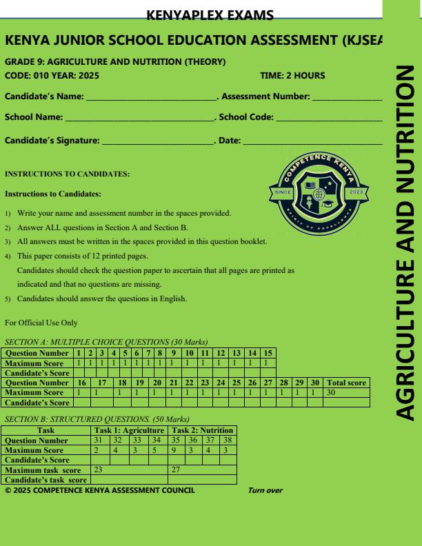 Preview page Grade-9-Agriculture-and-Nutrition-Mid-Term-3-Exam-2025_4686_0.jpg