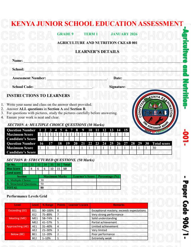 Preview page Grade-9-Agriculture-and-Nutrition-Opener-Exam-Term-1-2026_5000_0.jpg