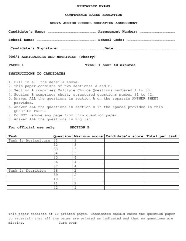 Preview page Grade-9-Agriculture-and-Nutrition-Paper-1-End-Term-3-Exam-2026_6883_0.jpg