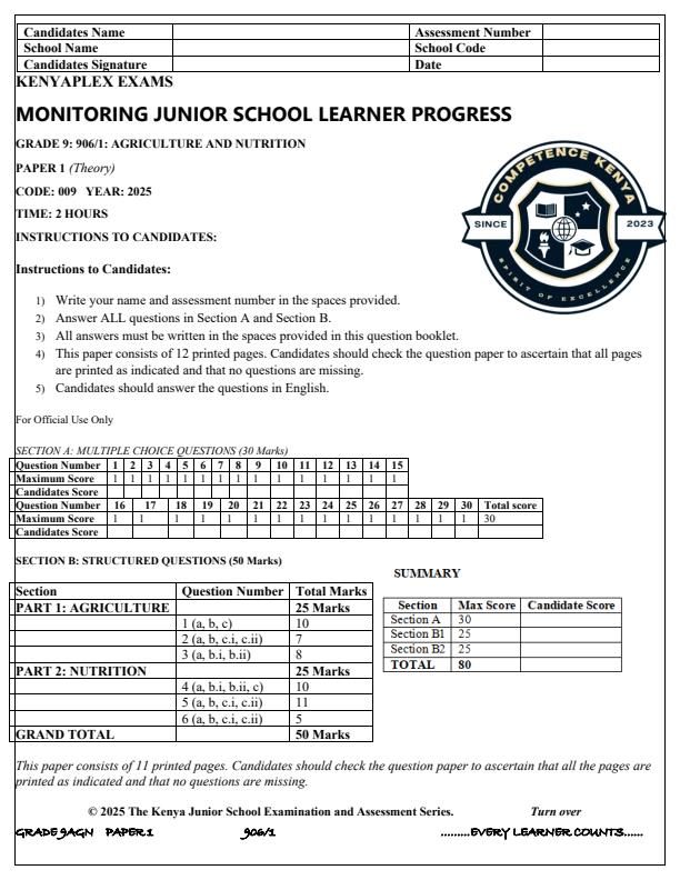 Preview page Grade-9-Agriculture-and-Nutrition-Term-3-Opener-Exam-2025_4560_0.jpg