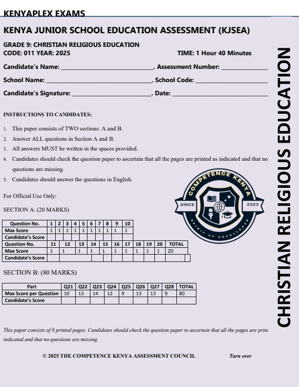 Preview page Grade-9-CRE-End-of-Term-3-KJSEA-Prediction-Exam-2025_4854_0.jpg