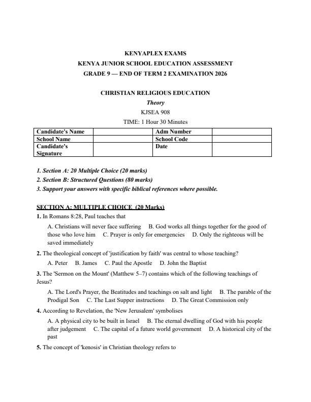 Preview page Grade-9-CRE-July-Assessment-Examination-2026_6381_0.jpg