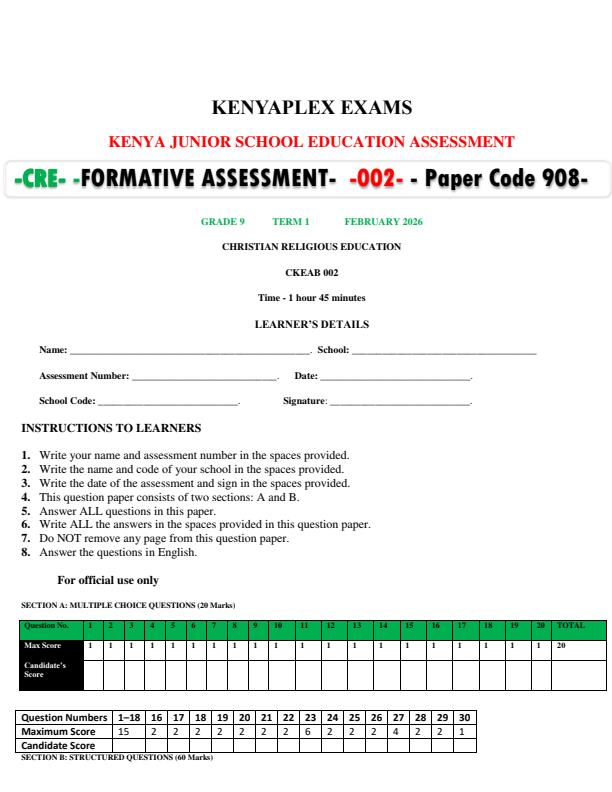 Preview page Grade-9-CRE-Mid-Term-1-Exam-2026_5117_0.jpg