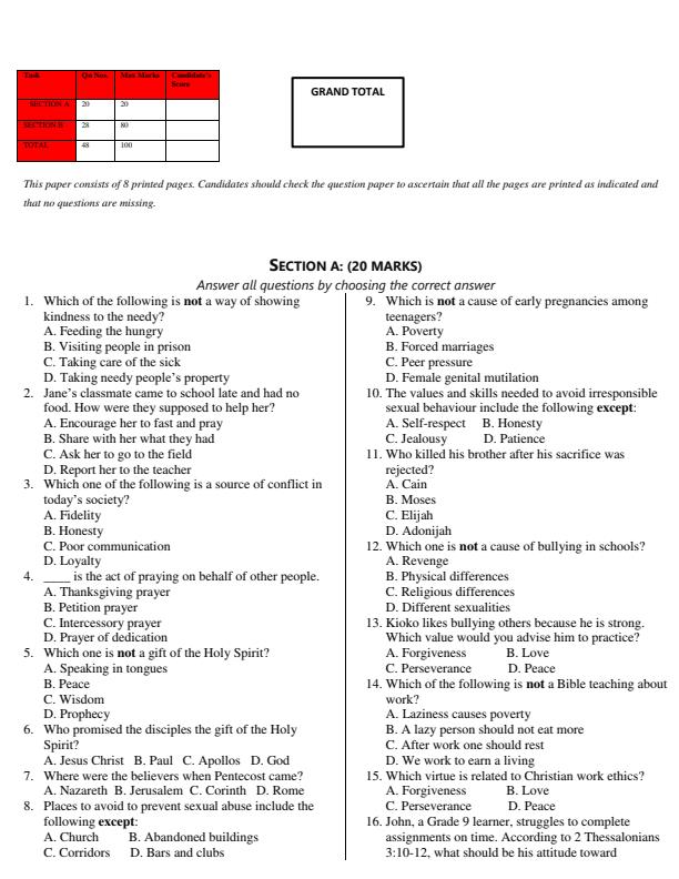Preview page Grade-9-CRE-Mid-Term-1-Exam-2026_5117_1.jpg