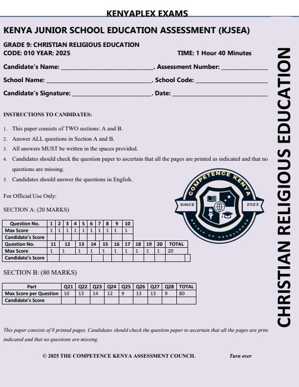 Preview page Grade-9-CRE-Mid-Term-3-Exam-2025_4687_0.jpg