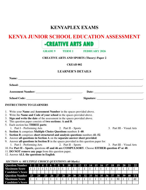 Preview page Grade-9-Creative-Arts-Mid-Term-1-Exam-2026_5118_0.jpg
