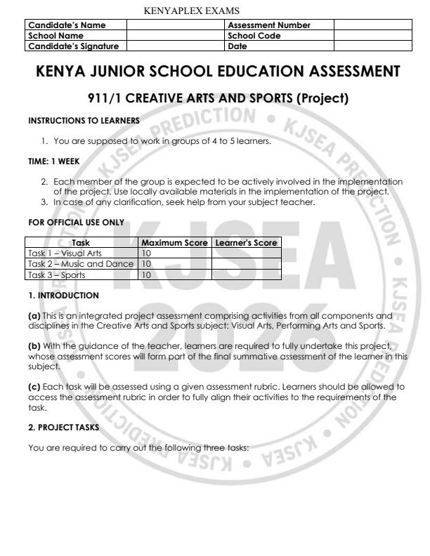 Preview page Grade-9-Creative-Arts-and-Sport-Paper-1-KJSEA-Prediction-2-Exam-2026_6614_0.jpg