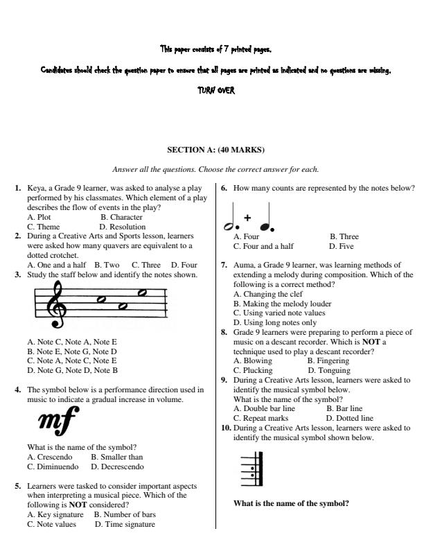 Preview page Grade-9-Creative-Arts-and-Sports-End-Term-1-Exam-2026_5396_1.jpg