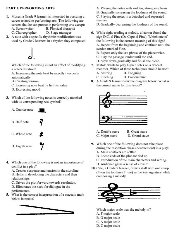 Preview page Grade-9-Creative-Arts-and-Sports-KJSEA-Prediction-Exam-2026_6365_1.jpg