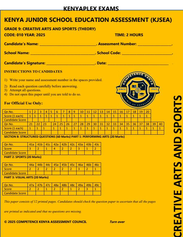 Preview page Grade-9-Creative-Arts-and-Sports-Mid-Term-3-Exam-2025_4688_0.jpg