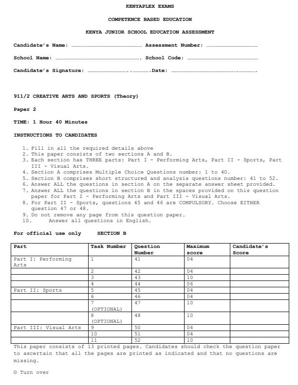 Preview page Grade-9-Creative-Arts-and-Sports-Paper-2-End-Term-3-Exam-2026_6885_0.jpg