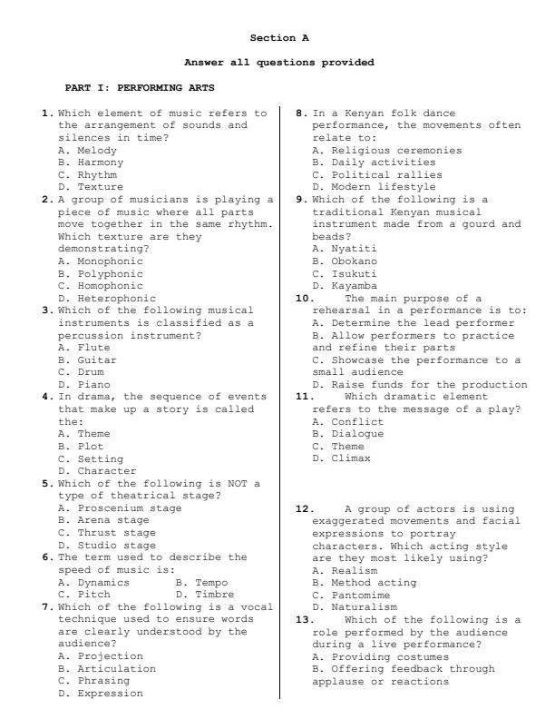 Preview page Grade-9-Creative-Arts-and-Sports-Paper-2-End-Term-3-Exam-2026_6885_1.jpg