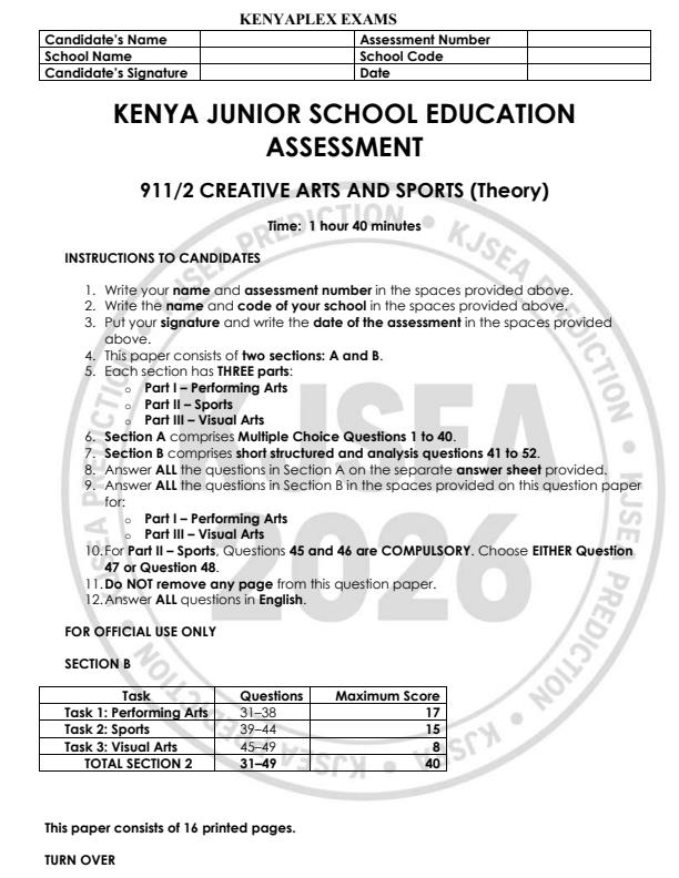 Preview page Grade-9-Creative-Arts-and-Sports-Paper-2-KJSEA-Prediction-2-Exam-2026_6615_0.jpg