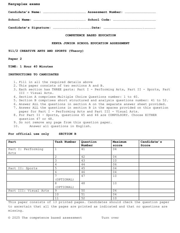 Preview page Grade-9-Creative-Arts-and-Sports-Paper-2-Mid-Term-2-Exam-2025_4181_0.jpg