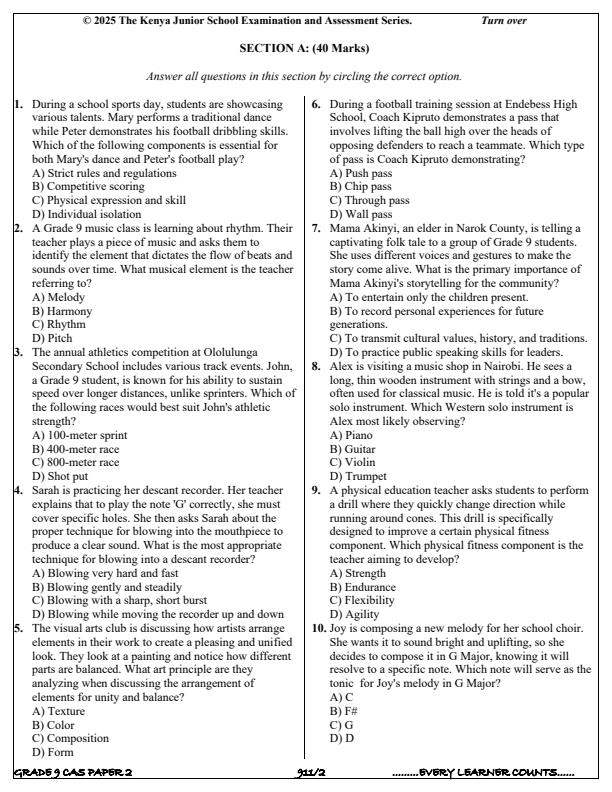 Preview page Grade-9-Creative-Arts-and-Sports-Paper-2-Term-3-Opener-Exam-2025_4562_1.jpg