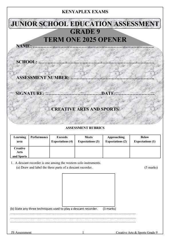 Preview page Grade-9-Creative-Arts-and-Sports-Term-1-Opener-Exam-2025_3473_0.jpg