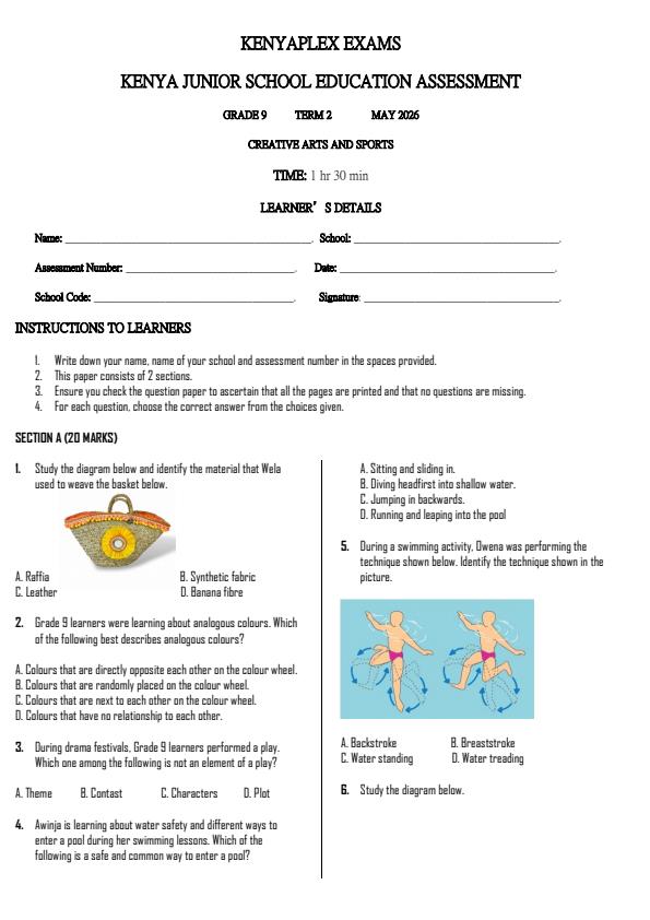 Preview page Grade-9-Creative-Arts-and-Sports-Term-2-Opener-Exam-2026_5627_0.jpg