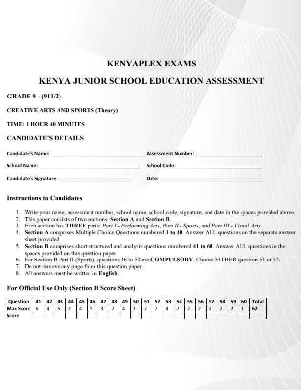 Preview page Grade-9-Creative-Arts-and-Sports-Term-3-Opener-Exam-2026_6518_0.jpg
