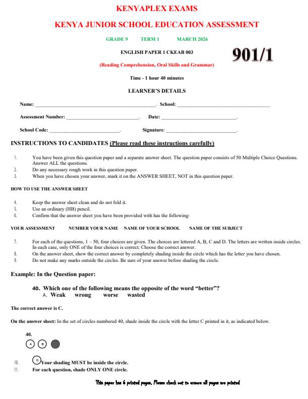 Preview page Grade-9-English-Paper-1-End-Term-1-Exam-2026_5398_0.jpg