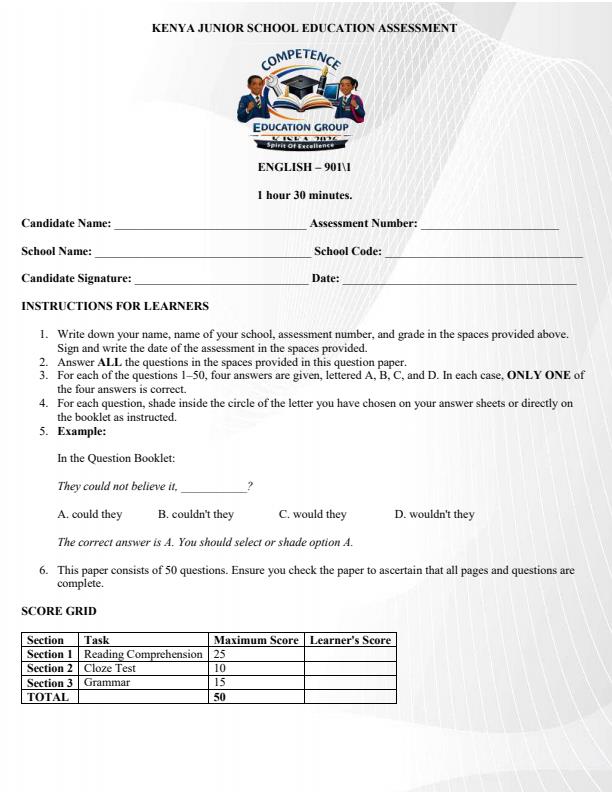 Preview page Grade-9-English-Paper-1-KJSEA-Prediction-Exam-2026_6366_0.jpg