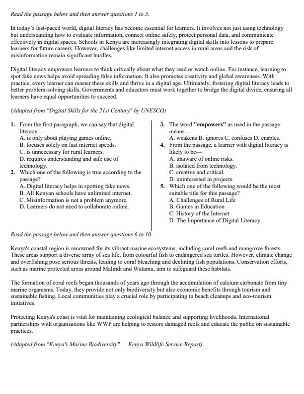 Preview page Grade-9-English-Paper-1-KJSEA-Prediction-Exam-2026_6366_1.jpg