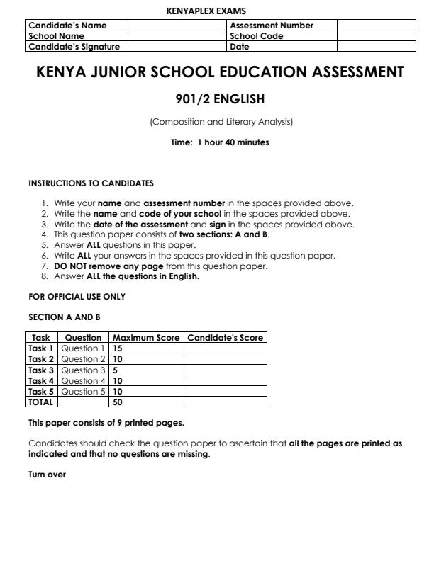 Preview page Grade-9-English-Paper-2-KJSEA-Prediction-2-Exam-2026_6617_0.jpg