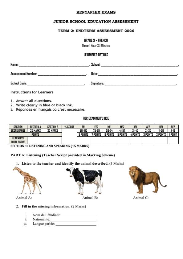 Preview page Grade-9-French-End-Term-2-Exam-2026_6117_0.jpg