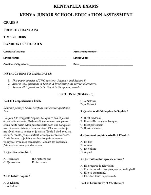 Preview page Grade-9-French-End-Term-3-Exam-2026_6888_0.jpg