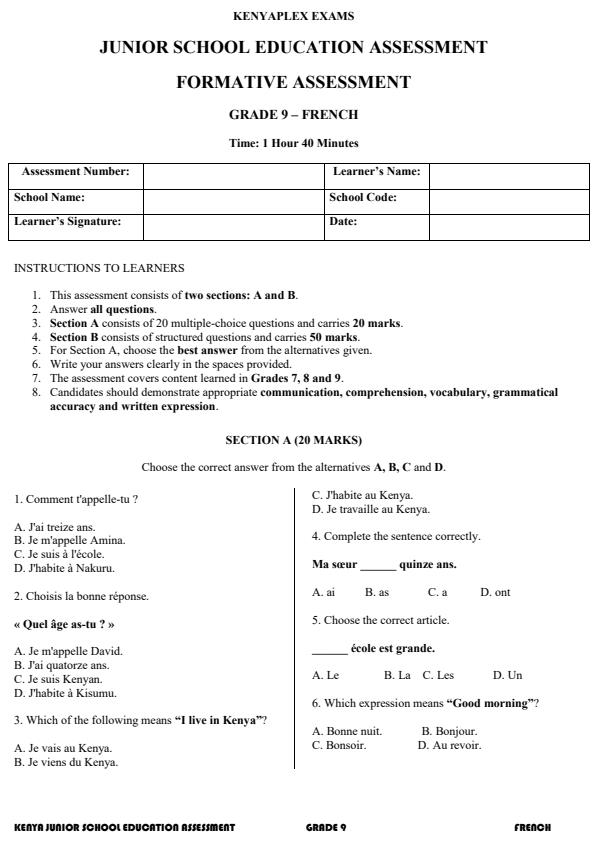 Preview page Grade-9-French-End-Term-3-Set-2-Exam-2026_7046_0.jpg