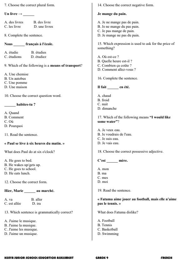 Preview page Grade-9-French-End-Term-3-Set-2-Exam-2026_7046_1.jpg
