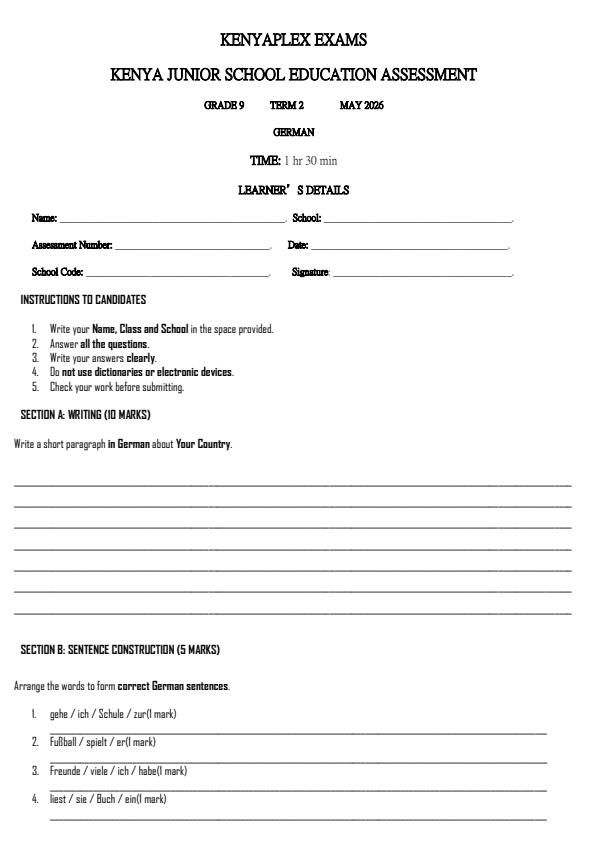 Preview page Grade-9-German-Term-2-Opener-Exam-2026_5631_0.jpg