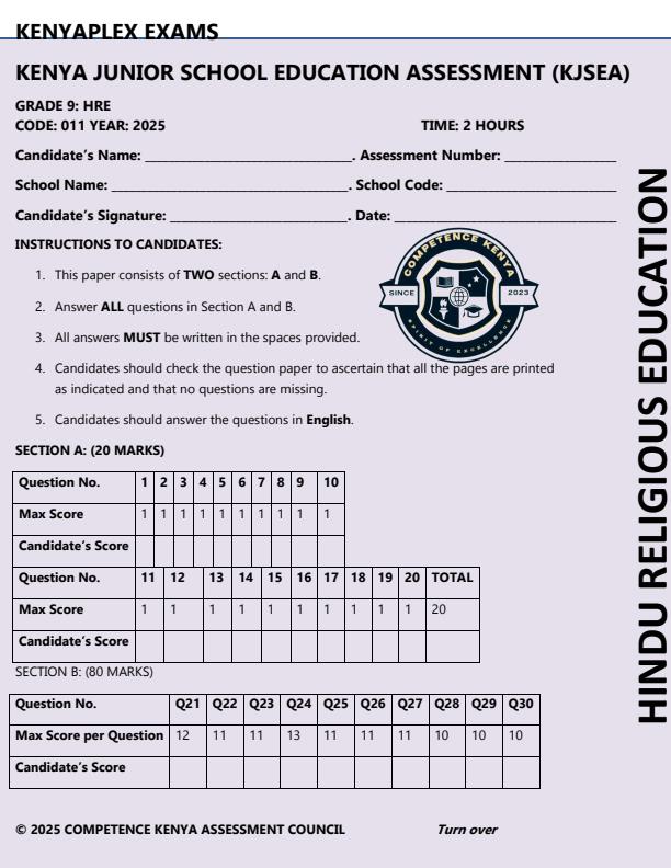Preview page Grade-9-HRE-End-of-Term-3-KJSEA-Prediction-Exam-2025_4858_0.jpg