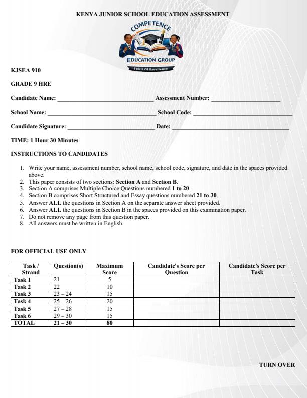 Preview page Grade-9-HRE-KJSEA-Prediction-Exam-2026_6368_0.jpg