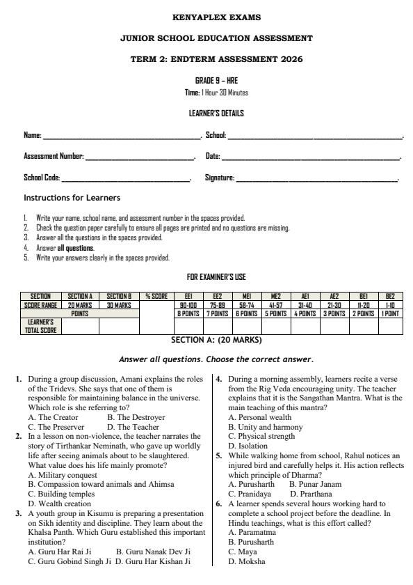 Preview page Grade-9-Hindu-Religious-Education-End-Term-2-Exam-2026_6119_0.jpg