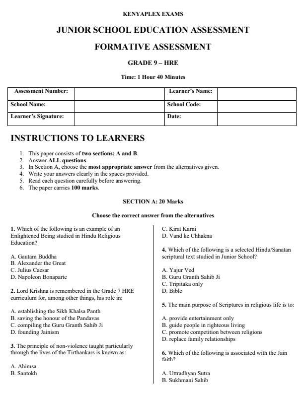 Preview page Grade-9-Hindu-Religious-Education-End-Term-3-Set-2-Exam-2026_7048_0.jpg