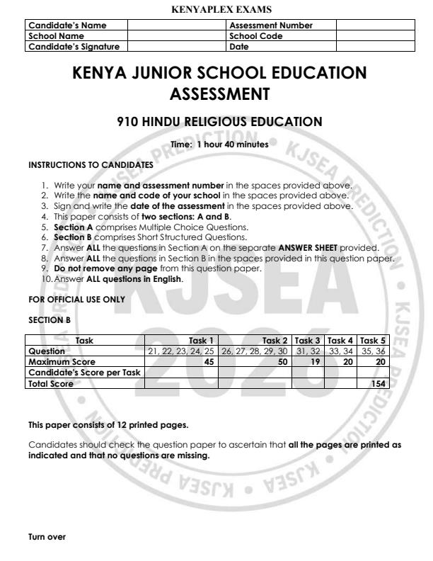Preview page Grade-9-Hindu-Religious-Education-KJSEA-Prediction-2-Exam-2026_6618_0.jpg